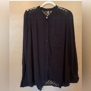 Free People Black Lace Detail Blouse